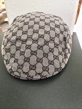 Gucci Gray and Black Monogram Flat Cap
